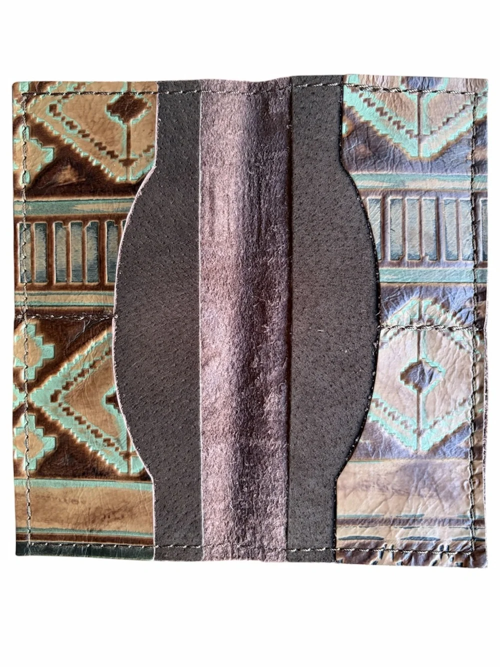 Farmericana Southwestern Pattern Leather Wallet - Brown & Turquoise - Picture 3 of 4